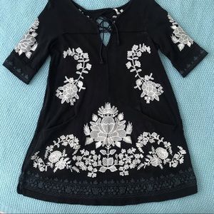 Free People Talia Embroidered Black Tunic/Dress